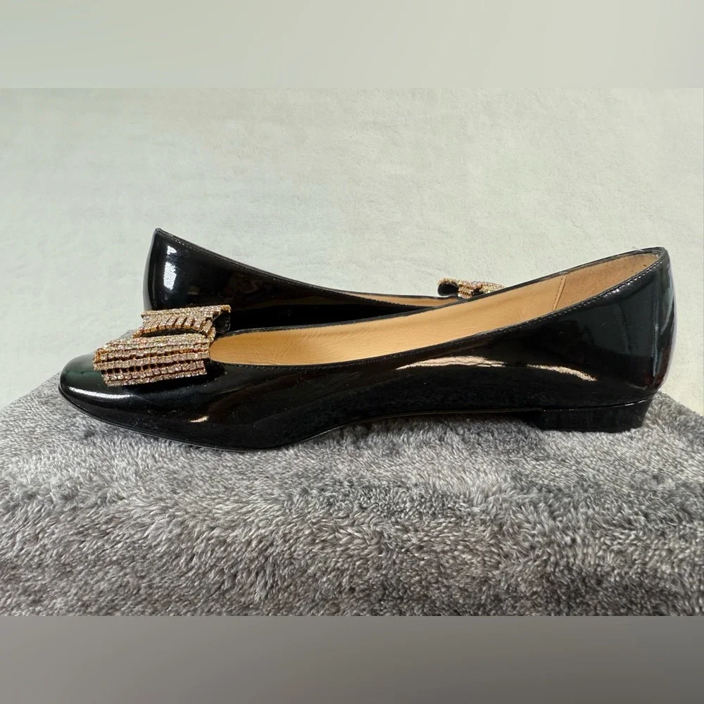 Kate Spade black patent bow rhinestone Block Heel Size 7.5